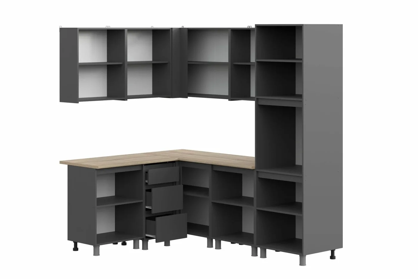 ARNIKA Кухонный гарнитур угловой без столешницы "Довер", графит